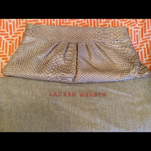 Authentic Lauren Merkin Python Clutch light Gray - Picture 2 of 7